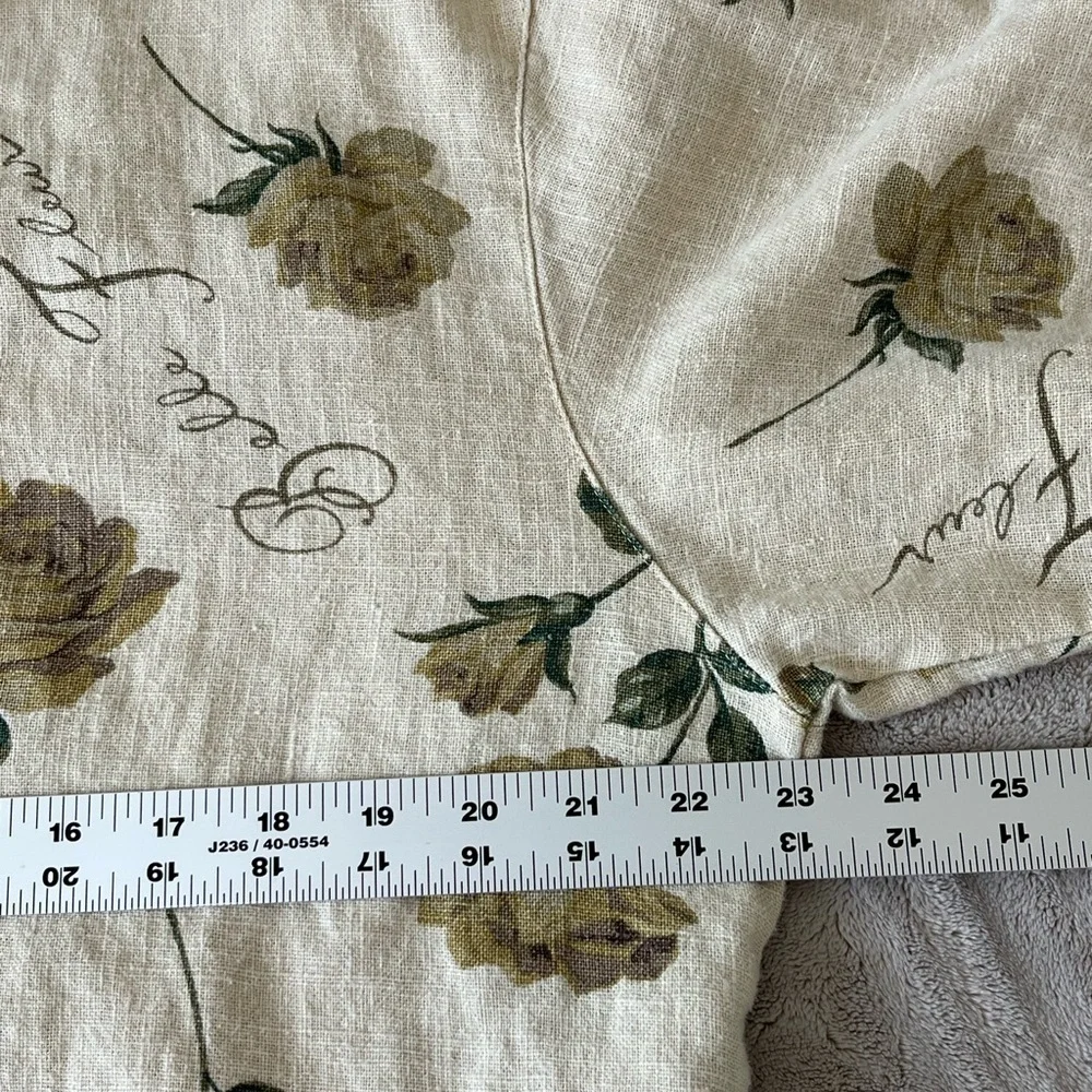 Sweet Jessie 100% Linen Neutral Floral Short Sleeve Button Up Shirt Top Size L